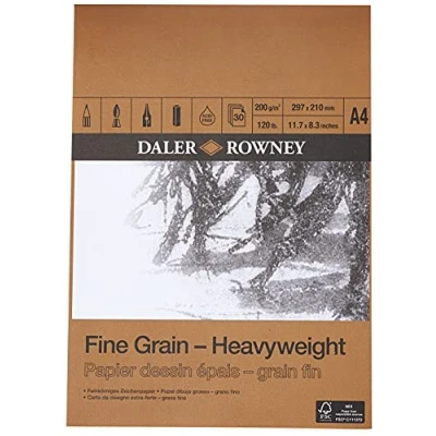Image of Daler Rowney Fine Grain Lightly Textured Heavyweight 200gsm A4 Drawing Paper Pad, Glued 1 Side, Acid free, 30 White Sheets, Ideal for Professional Artists &amp; Students