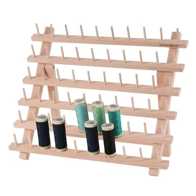 Image of Milward Sewing Thread Stand Wooden, Freestanding or Wall Mountable Spool Holder, 60 Spools, 34 x 40cm