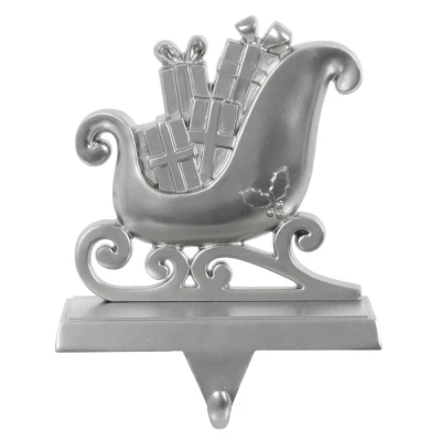 Image of Mr Crimbo Christmas Stocking Hanger Wooden Base Metal Fireplace Hook Sleigh
