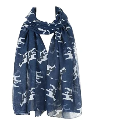 Image of London Scarfs Ladies Women s Dachshund Sausage Dog Scarves of Cute Animal Print Oversize Long Scarf Wrap Shawl (Spaniel Navy Blue)