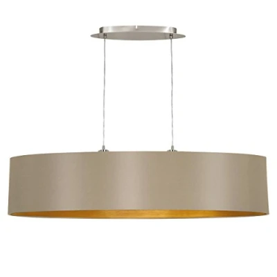 Image of EGLO Maserlo 2 Flame Pendant Lamp, Matt Nickel Steel, Taupe and Gold Fabric Ceiling Light, Dining Living Room Oval Hanging Lighting, E27 Socket, L 39.4 inches