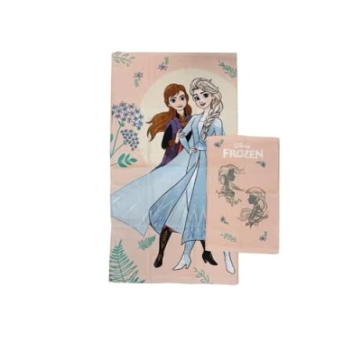 Image of Frozen Disney Terry Bath Towels, Set of 2 Face Towel, Bidet Pink, Cotton, 100 Percent, 2, Official Product