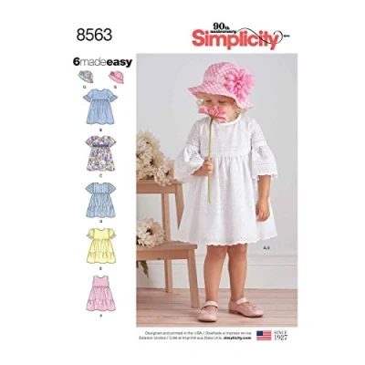 Image of Simplicity 8563Simplicity Pattern 8563 Toddler Dresses and Hat, Paper, White, A (1/2 1 2 3 4)