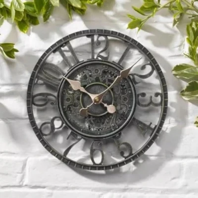 Image of Marco Paul Large Outdoor Wall Clock 12 in Outside Waterproof Garden Quartz Battery Operated Round Clocks Retro Home Kitchen Living Room Decor