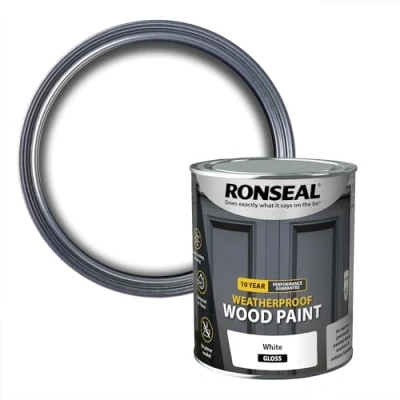 Image of Ronseal 10 Year Weatherproof 2 in 1 Wood Paint White Gloss 750ml