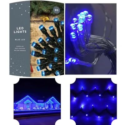 Image of SRVertex 20x LEDs Christmas Tree Fairy Lights, 30CM Cable Wire, Blue Xmas String Lights Battery Operated, Indoor Outdoor Office Bedroom Party Area Wedding Decorations