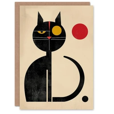 Image of Artery8 Birthday Card Abstract Cat Lover Mid Century Modern For Him Man Male Dad Brother Son Papa Grandad Greeting