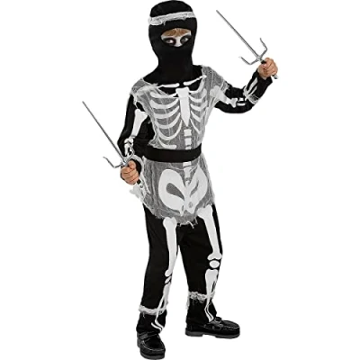 Image of Funidelia Zombie Ninja Skeleton Costume for boy Skull, Grim Reaper, Horror kids accessory fancy dress &amp; props Halloween, carnival parties Size 7 9 years Black