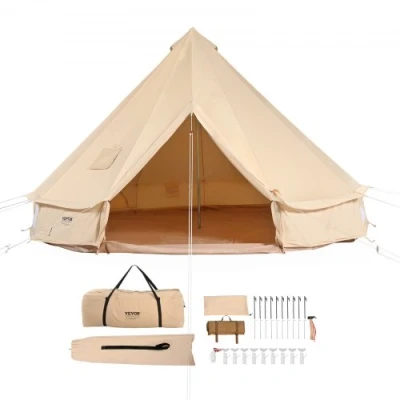 Image of VEVOR Canvas Bell Tent, 4 Seasons 3 m/9.8ft Yurt Tent for Camping with Stove Jack, Breathable Holds up to People, Family Outdoor Hunting Party