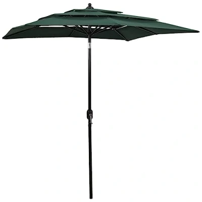 Image of VIDAXL 3 Tier Outdoor Parasol with Adjustable Aluminium Pole, UV Protective Green Canopy, 2x2m, Square Shape, Anti Fade Polyester Material