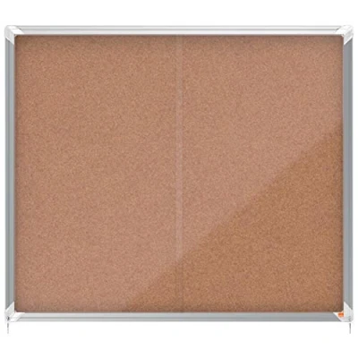 Image of Nobo Cork Lockable Notice Board With Sliding Glass Door, 15 x A4, Premium Plus, Brown, 1915332