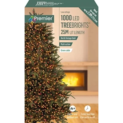 Image of 1000 LED 25m Premier TreeBrights Christmas Tree Lights Timer Red &amp; Vintage Gold