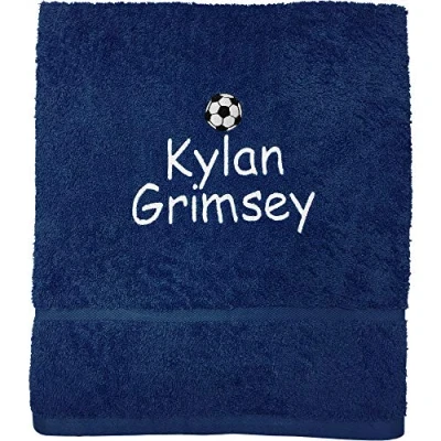 Image of TeddyTs Personalised Name Embroidered Football Hand Towel (Navy Blue)