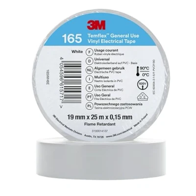 Image of 100x 3M Vinyl Electrical Tape 165 White 19 mm x 25 M