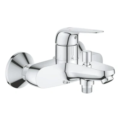 Image of GROHE Swift QuickFix Single Lever Bath/Shower Mixer Filler (Wall Mounted, Metal Lever, 35mm Ceramic Cartridge, Automatic Diverter: Bath/Shower, Easy to Fit with QuickSpanner), Chrome, 24335001
