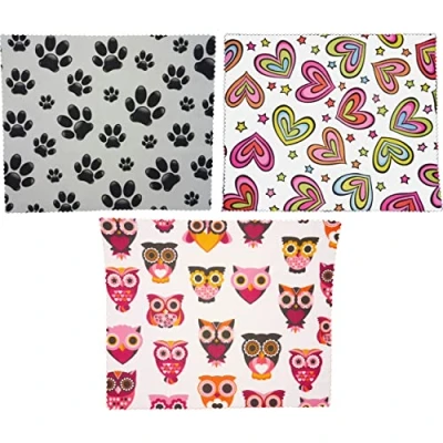 Image of Go Optical Microfiber Glasses Spectacle Phone Lens Screen Cleaning Cloths Owl Paw Rainbow Heart x3 (3pc Mixed Pack)