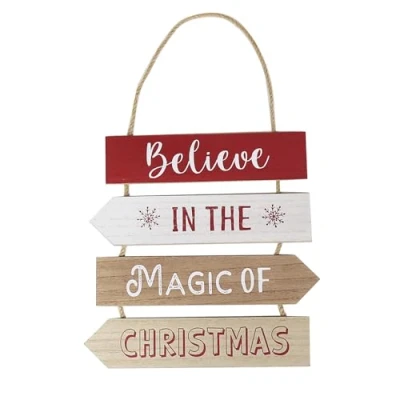 Image of Lesser &amp; Pavey Believe In The Magic Of Christmas Hanging Wooden Plaque 34cm Decoration Themed Décor Gift Idea for Xmas