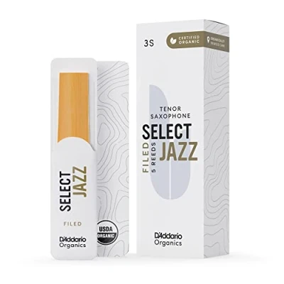 Image of D’Addario Woodwinds Organic Select Jazz Tenor Saxophone Reeds Sax Individually Sealed Filed, Soft, Strength 3, 5 Pack