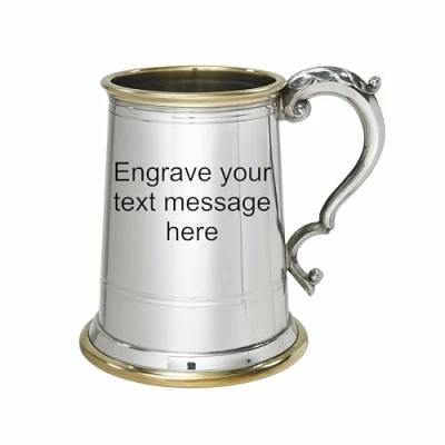 Image of Wentworth Pewter Wortley Glass Base 1 Pint and Brass tankard with Engraving
