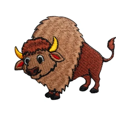 Image of Cute Bison Patch , Animal Patch, Cartoon Applique, Kids Rhymes Embroidered Iron on Sew Badge for Clothes etc.7x6cm