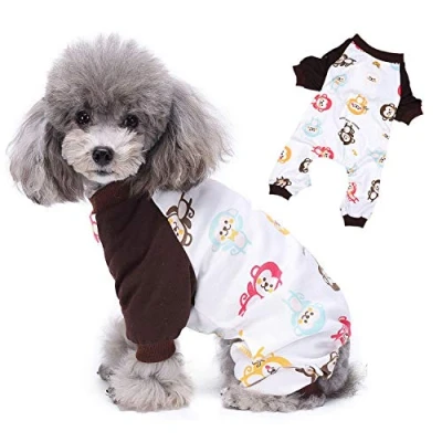 Image of Zunea Puppy Pajamas for Small Dog Pet Pyjamas Soft Cotton Pjs Funny Monkey Overalls Jumpsuit Chihuahua Sleeping Clothes Doggie Outfit with Pant All Season XS