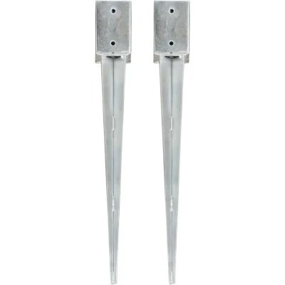 Image of vidaXL Ground Spikes 2 pcs Silver 9x9x75 cm Galvanised Steel