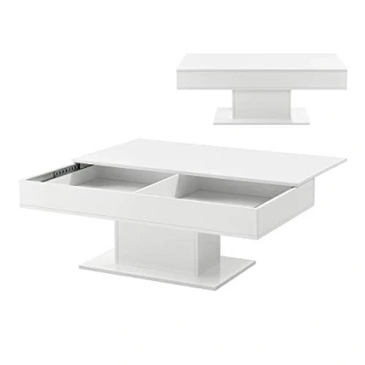 Image of [en.casa] Coffee table Lünen with 2 storage compartments rectangular 40 x 110 60 cm Living room Sofa White high gloss