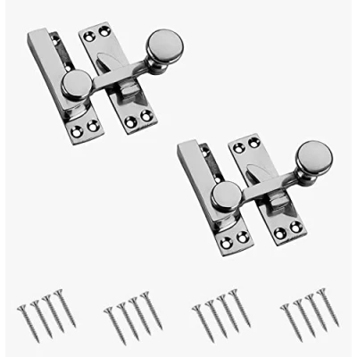 Image of TERF® Traditional Polished Chrome Sash Window Lock Fastener Arm Type With Fixing Screws For Wood Aluminium UPVC Vinyl Frames Pack of 2