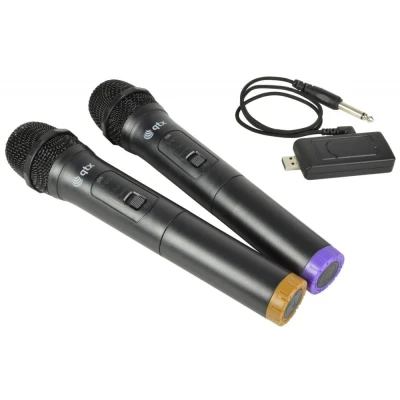 Image of QTX Two Wireless Handheld Microphones With Portable USB Powered Receiver Ultra High Frequency For Minimal Interference