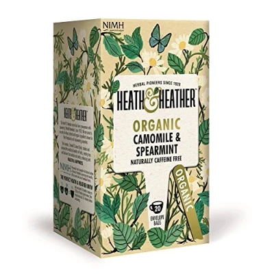 Image of Heath &amp; Heather Organic Camomile and Spearmint Teabags Individually Wrapped Caffeine Free Herbal Tea Infusion 1 Pack of 20, Total 20