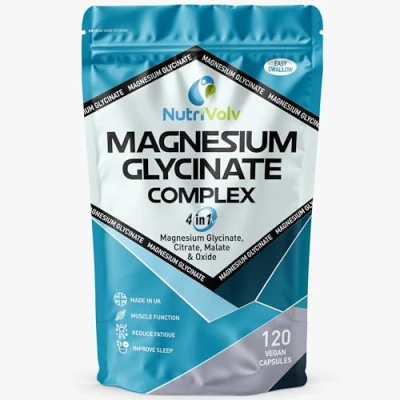Image of Magnesium Glycinate 4 in 1 Complex 1900mg 446mg Elemental Super Strength Supplement as Glycinate, Citrate, Malate, Oxide 120 Capsules High Absorption Vegan UK Made