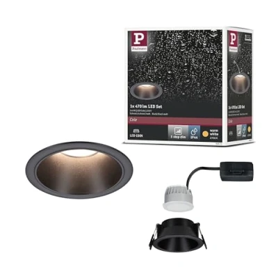 Image of Paulmann 94871 LED recessed luminaire 3 step dimming Cole IP44 round 88mm Coin 6W 470lm 230V 2700K black