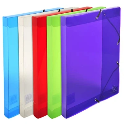 Image of Exacompta Ref 59410E Crystal PP Elasticated Filing Box 250 x 330mm in Size, Suitable for A4 Documents, 25mm Spine, 0.7mm Polypropylene Assorted Colours (Pack of 8)