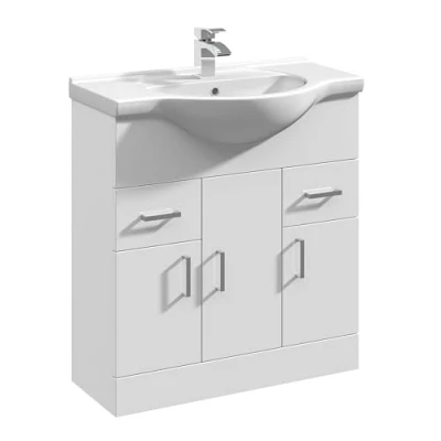 Image of 3 Door 2 Drawer Vanity Basin Unit with Round 750mm Gloss White