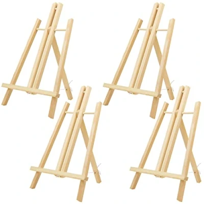 Image of Belle Vous Wooden Tabletop Art Display Easel (4 Pack) 40cm/16 Inches Natural Pine Wood Tripods for Displaying Canvas Paintings, Kids Arts &amp; Crafts and Frames
