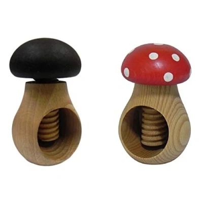 Image of Wooden World 2 Nutcracker set Dark Brown and Toadstool Nutcrackers made from natural beech wood VERY SOLID Mushroom