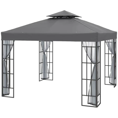 Image of Outsunny 3 x 3m Patio Gazebo Canopy Garden Pavilion with Double Roof &amp; Netting Grey