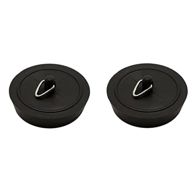 Image of 2 x fiXte Replacement Sink Plug Shower Bath Basin Rubber Black 45mm 1 3/4&quot;