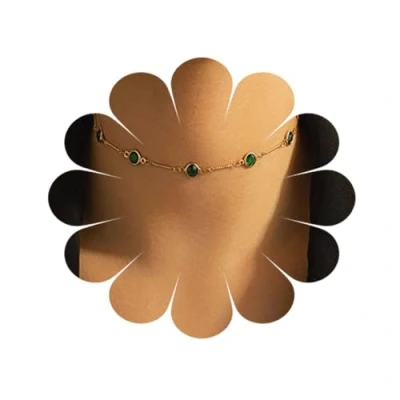 Image of Gold Fashion Trend Simple Green Rhinestone Women&#039;s Short Single Layer Necklace Clavicle Chain Choker For Women And Girls