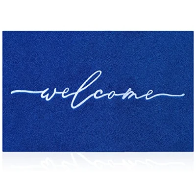 Image of AAZZKANG Blue Door Mat with Non Slip Rubber Backing Welcome Doormat Outdoor Ultra Absorb Mud Easy to Clean Indoor Entrance Rug