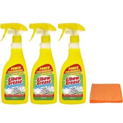 Image of 3X Elbow Grease All purpose Degreaser Spray 500 ml Effective Cleaner Formula for Kitchen, Fabric, and Metallic Surfaces with Ultra Absorbent Microfibre Cleaning Cloth