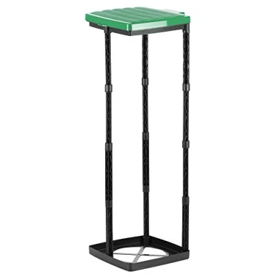 Image of Grizzly bin bag holder, 1x rubbish with green lid, height adjustable plug in system clamping ring, for different sized liners from 25 120 litres