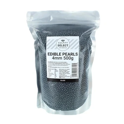 Image of Culpitt Select Edible Pearls Black 4mm Beads, Cake Sprinkle Decorations for Cakes, Cupcakes, Cookies, Ice Cream, and Desserts 500g