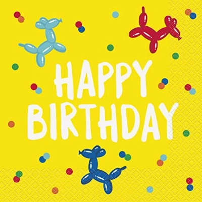 Image of Unique 21932 Paper Napkins 16.5 cm Balloon Dog Birthday Party 16 Count (Pack of 1), Multicolour