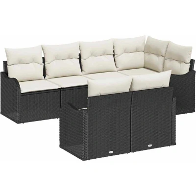 Image of vidaXL 7 Piece Garden Sofa Set with Cushions Black Poly Rattan