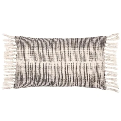 Image of Yard Sono Ink Abstract Fringed Cushion Cover Olive Polycotton Size 40 cm x 60