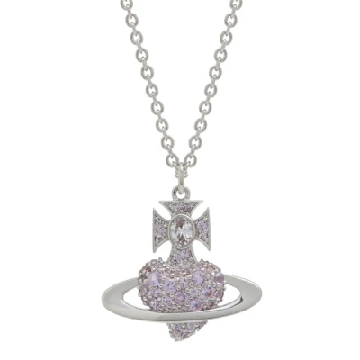 Image of Vivienne Westwood Agnatha Relief Pendant Necklace silvercoloured/lilac, Women&#039;s, Size: One Size, Silver coloured/lilac