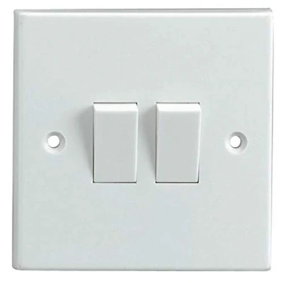 Image of 2 Gang Way Light Switch Plastic Double CE Approved White Wall Switches