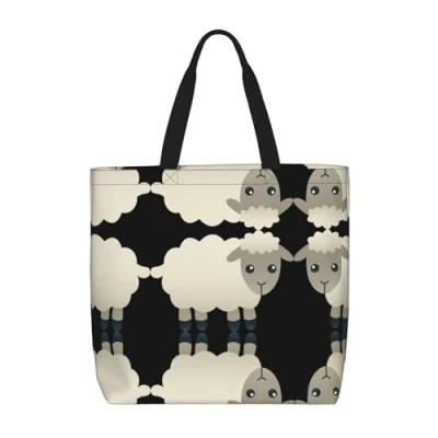 Image of ESASAM Sheep Print Stylish And Versatile Single Shoulder Shopping Bag Lightweight Durable Polyester Tote