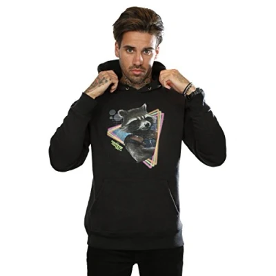 Image of Marvel Men&#039;s Guardians of The Galaxy Neon Rocket Hoodie Small Black